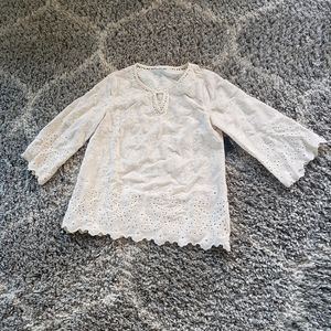 John Mark Ivory Floral Embroidery Blouse